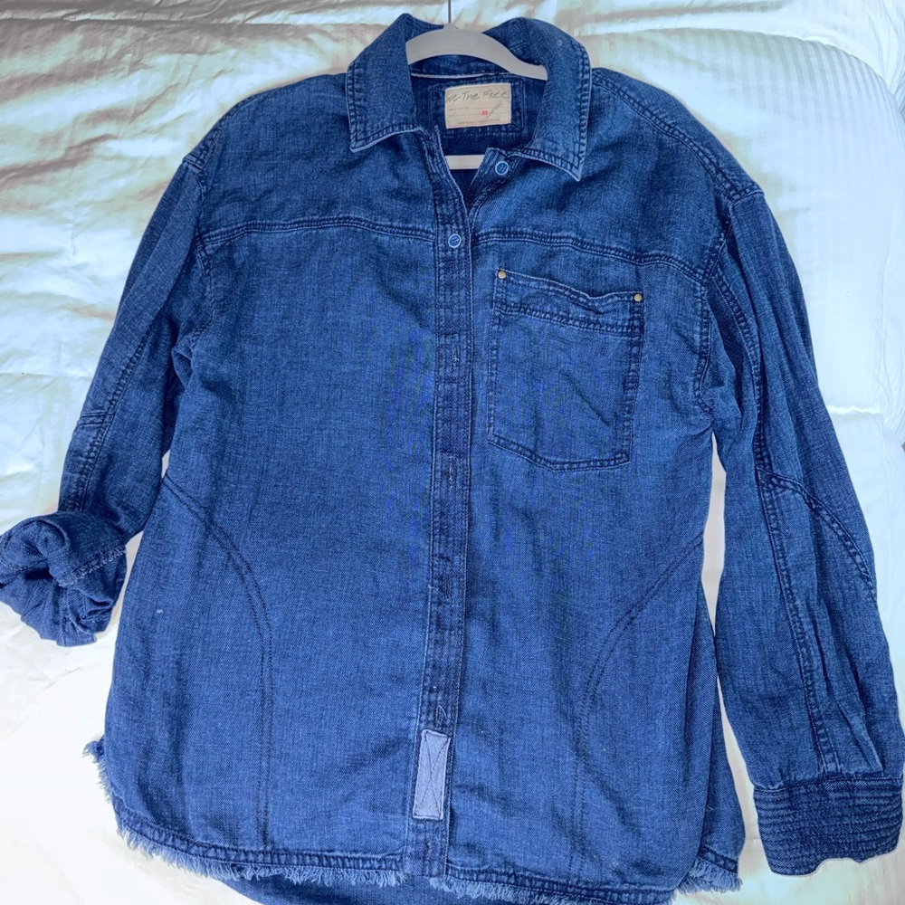 We The Free Dark Blue Casual Button Down Shirt